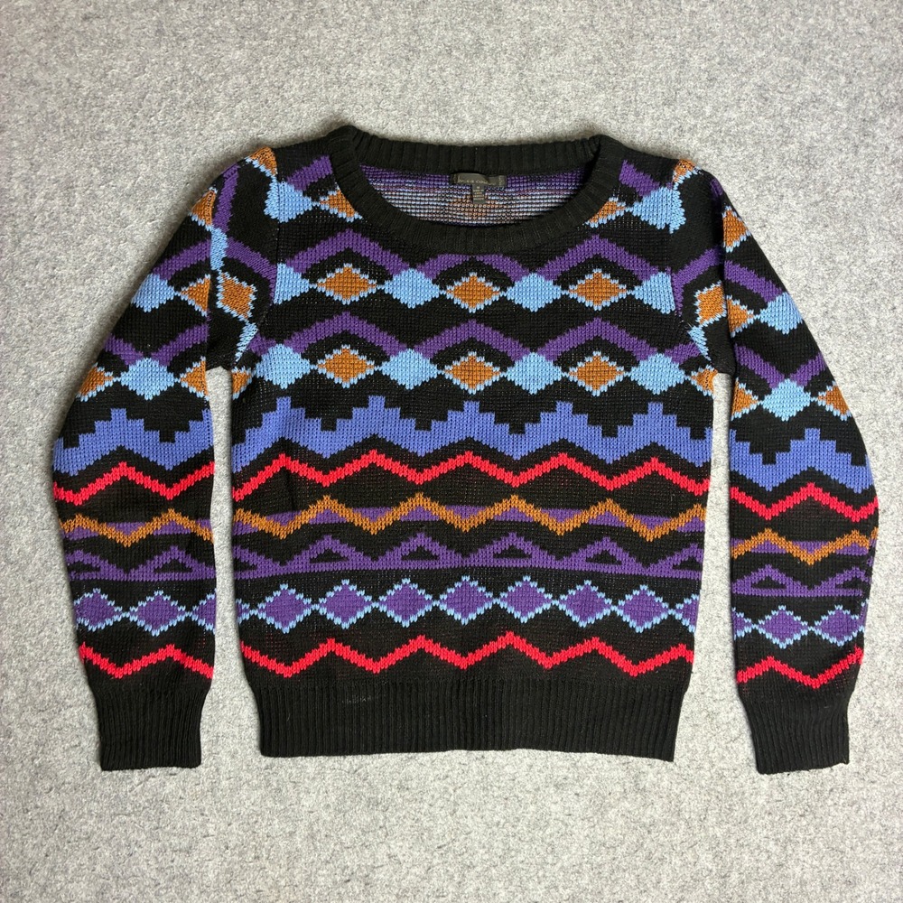 Lucca Couture Sweater Womens Medium Black Multi Excellent Geometric Crew Neck